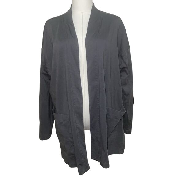 Eileen Fisher Sweaters - Eileen Fisher Cardigan Womens Large Gray Cotton Silk Knit Long Sleeve Open